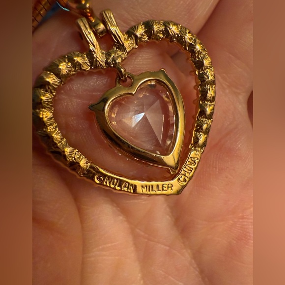 Nolan Miller Vintage Gold Heart Pendant Necklace w CZ stones - Picture 4 of 4